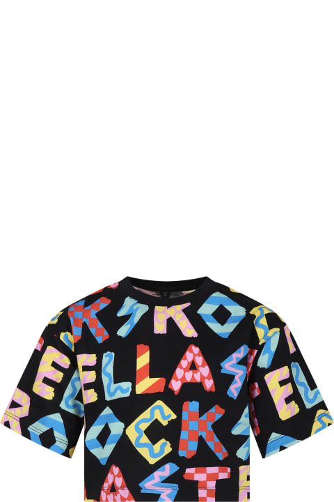 T-Shirts & Polo Shirts for Girls Stella McCartney Kids Black T-shirt For Girl With All-over Multicolor Print