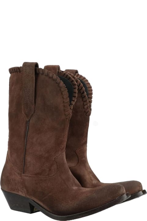 Golden Goose Boots for Women Golden Goose Wish Star Texan Ankle Boots In Brown Suede