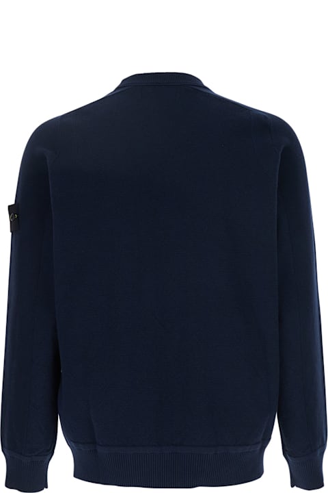 Homeware Stone Island Blue Crewneck T-shirt With Removable Compass Logo Applied On The Sleeve In Cotton Man