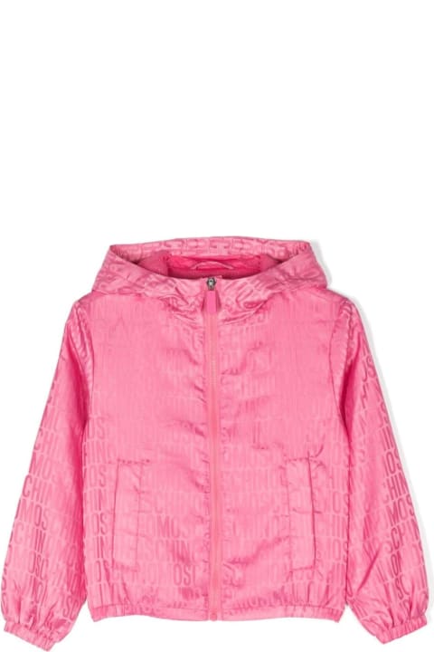 Fashion for Girls Moschino Pink Windbreaker Jacket With All-over Jacquard Logo