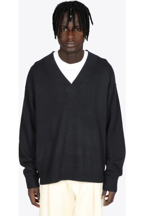 V Neck Jumper Dark navy wool v-neck oversized sweater - Sola