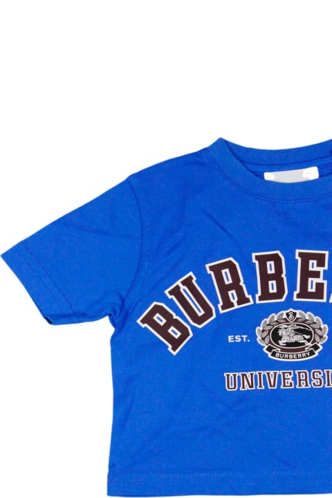 ベビーガールズのセール Burberry Crew-neck T-shirt With Buttons On The Neck In Cotton Jersey With University Print