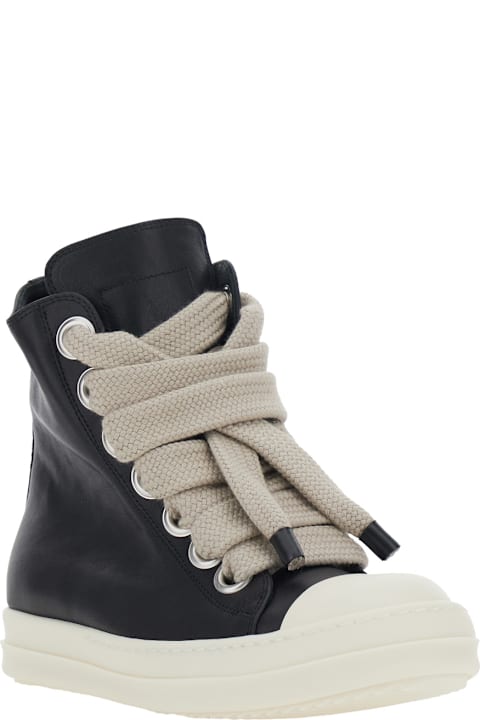 Rick Owens 'jumbolaces' Black Sneakers With Oversize Laces And Side Zip Closure In Leather Woman