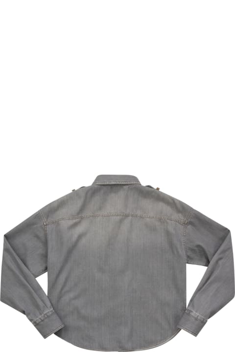 Grey Denim Shirt With Monile