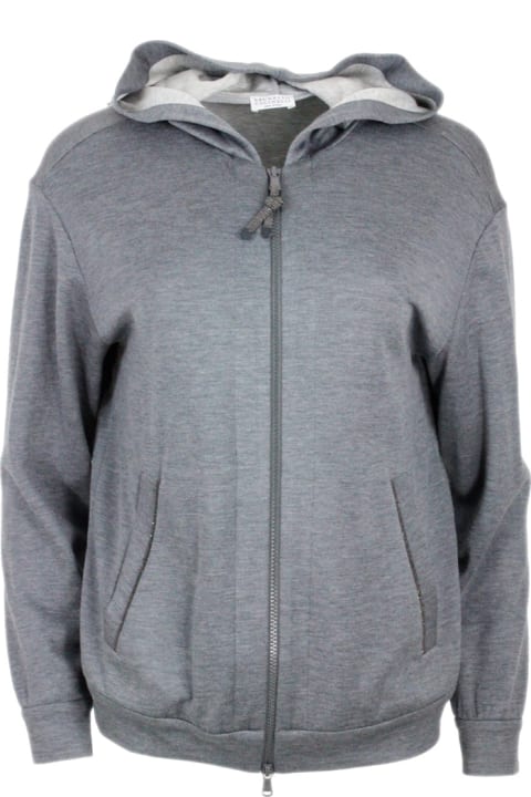 Brunello Cucinelli Clothing for Women Brunello Cucinelli Cotton And Silk Sweatshirt With Hood And Monili On The Zip