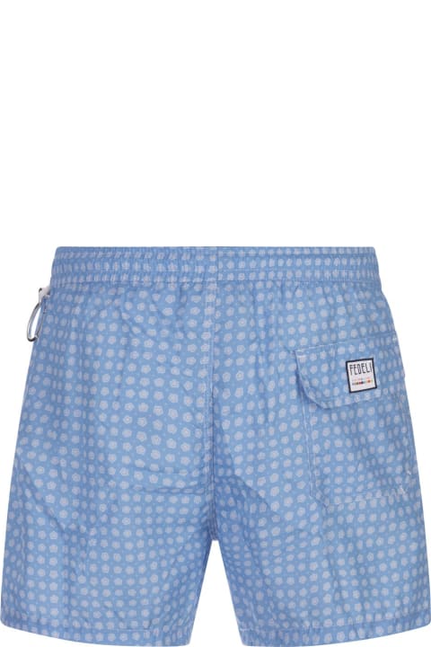 Swimwear for Men Fedeli Sky Blue Swim Shorts With Micro Flower Pattern