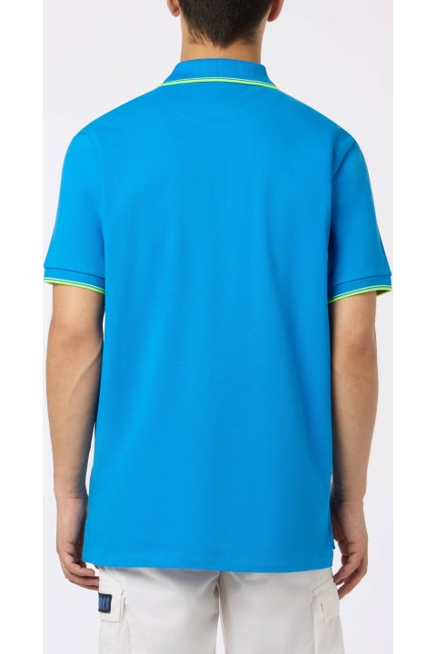 Homeware MC2 Saint Barth Man Bluette Cotton Piquet Polo Shirt Beverly Hills With Palm Embroidery