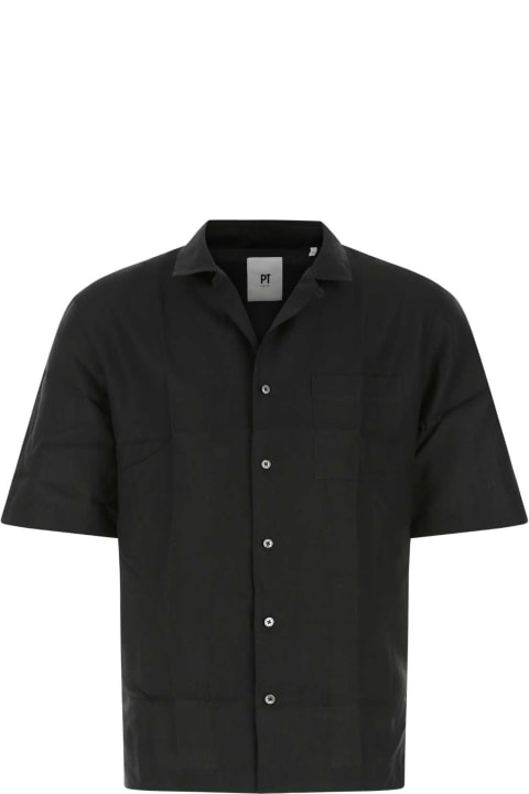 PT01 Shirts for Men PT01 Black Linen Shirt