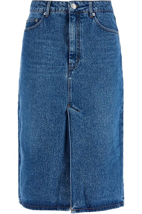 Ami Alexandre Mattiussi الجينز لـ السيدات Ami Alexandre Mattiussi Denim Midi Skirt In Seven