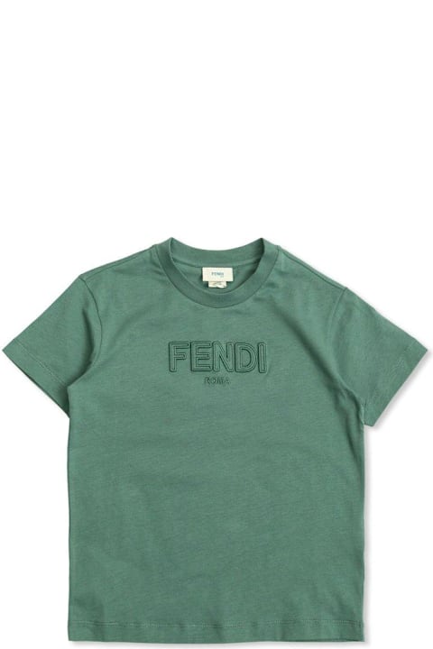 Fendi for Kids Fendi Logo Embroidered Crewneck T-shirt