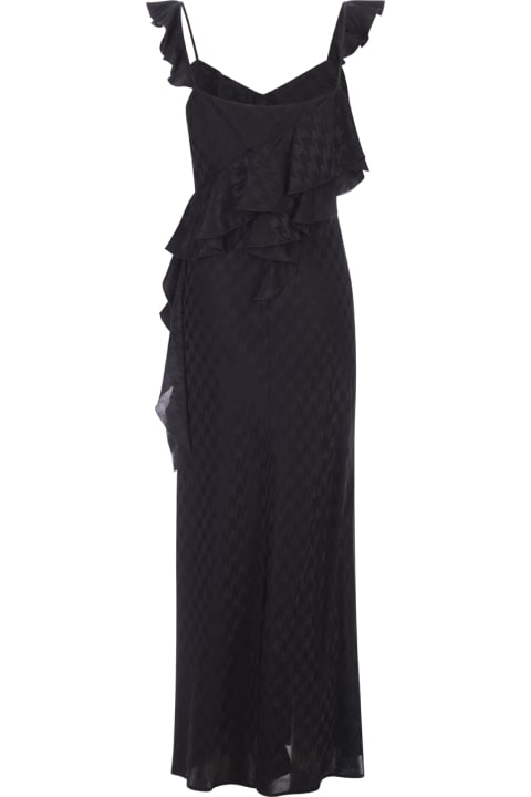 Fashion for Women MSGM Black Midi Dress With Ruffle And Houndstooth Pattern