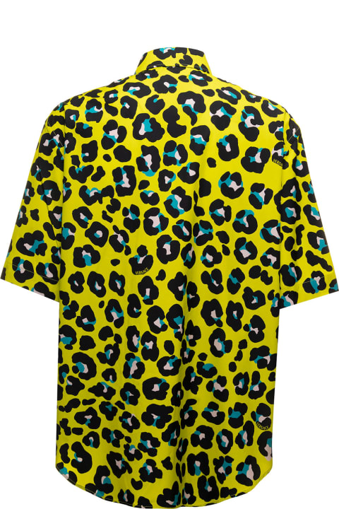 Yellow Shirt In Cotton With Daisy Leopard Allover Pattern Versace Man