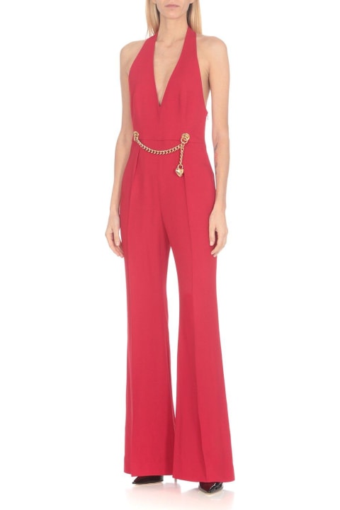 Moschino Jumpsuits for Women Moschino Chain-embellished Open-back Haltrneck Jumpsuit Moschino