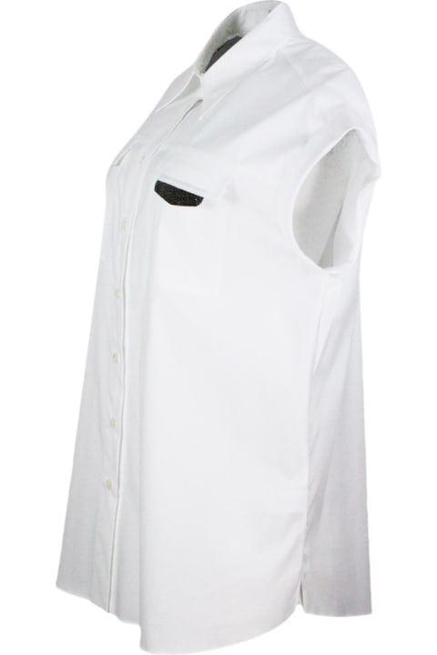 Brunello Cucinelli Topwear for Women Brunello Cucinelli Sleeveless Shirt With Front Pockets Embellished With Shiny Jewels