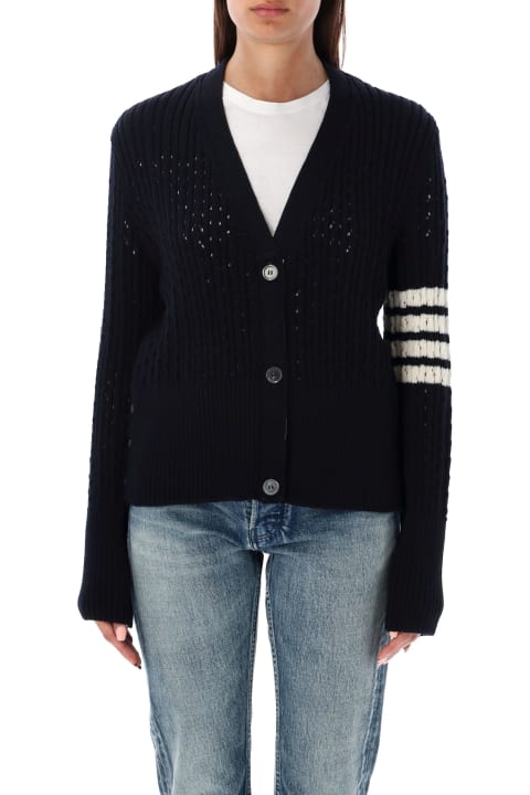 Thom Browne Sweaters for Women Thom Browne Pointelle Rib Stitch Boxy V Neck Cardiga