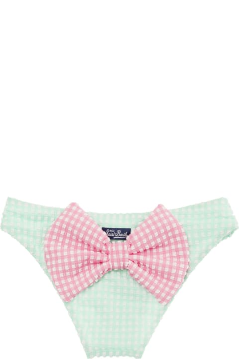 Fashion for Kids MC2 Saint Barth Aqua Green Polka-dots Bikini Bottom With Maxi Bow In Stretch Fabric Baby