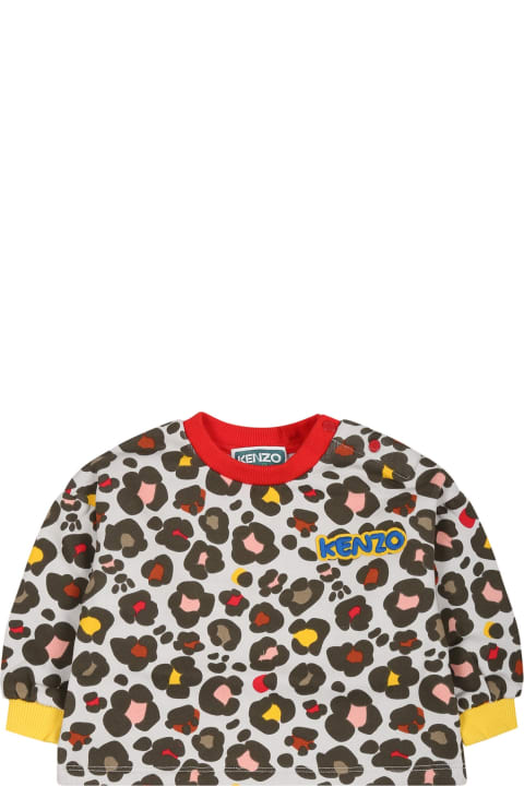 Topwear for Baby Girls Kenzo Kids Beige Sweatshirt For Baby Girl With Logo And Print