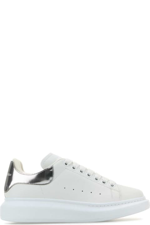 Shoes Sale for Women Alexander McQueen White Leather Sneakers With Silver Leather Heel