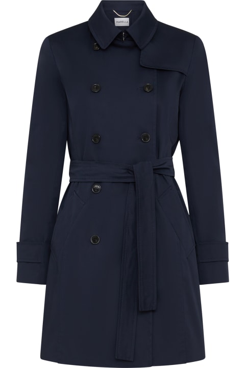 Marella Clothing for Women Marella Navy Blue Waterproof Double-breasted Trench Coat