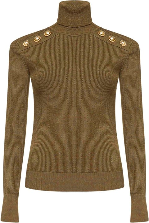 Sweaters for Women Balmain High Neck Shoulder Pad Top
