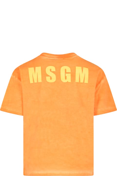 أدوات منزلية MSGM Orange T-shirt For Kids With White Logo