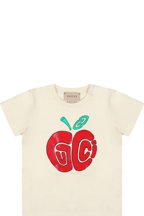 Ivory T-shirt For Baby Girl With Logo