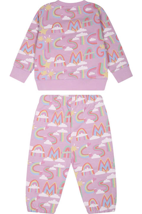 Stella McCartney Kids Bottoms for Baby Girls Stella McCartney Kids Purple Suit For Baby Girl With Stars And Clouds