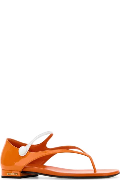 Flat Shoes for Women Miu Miu Orange Leather Thong Sandals