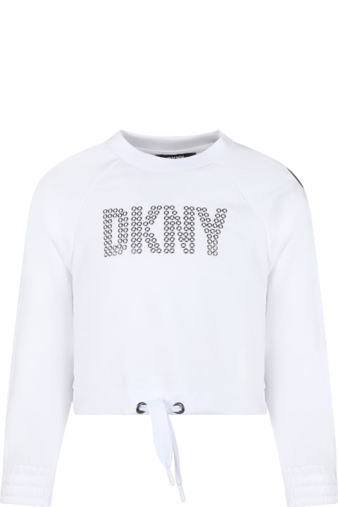ガールズ DKNYのニットウェア＆スウェットシャツ DKNY White Cropped Sweatshirt For Girl With Logo