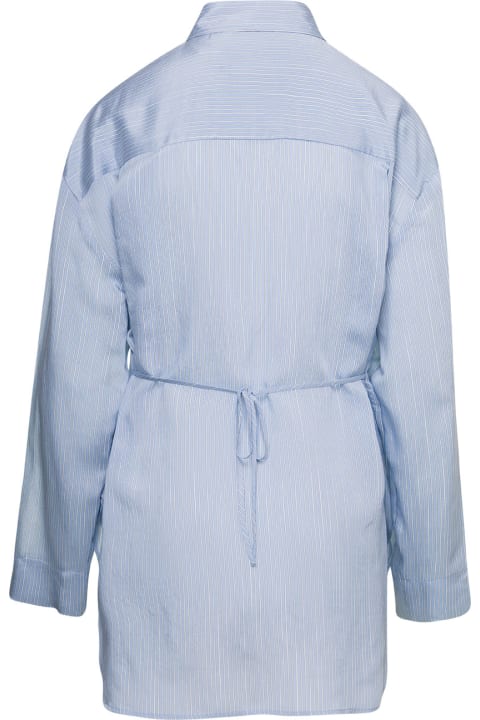 Fashion for Women Douuod Light Blue Long-sleeve Striped Shirt In Viscose And Silk Woman