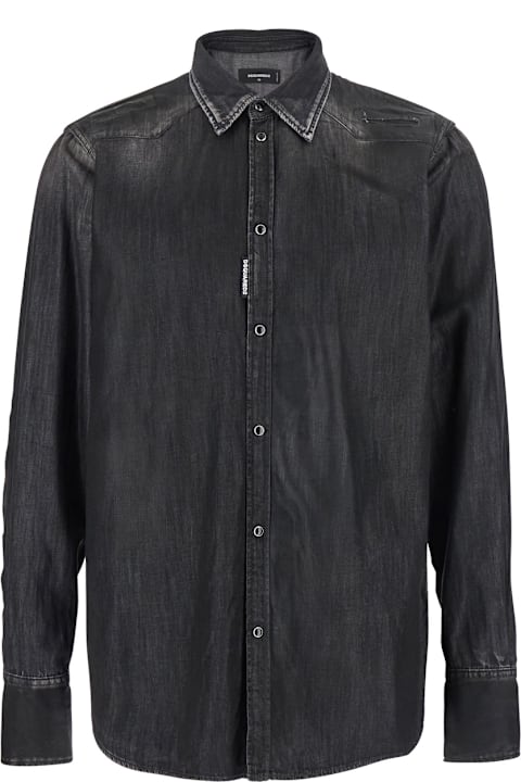 Dsquared2 for Men Dsquared2 'classic Western' Black Shirt With Distressed Details In Cotton Man