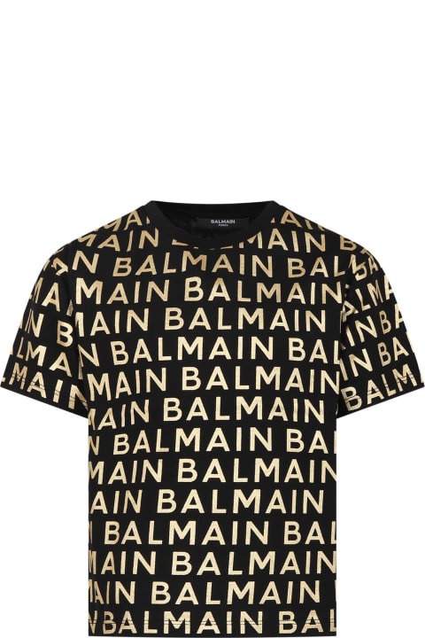 キッズ新着アイテム Balmain Black T-shirt For Girl With Logo