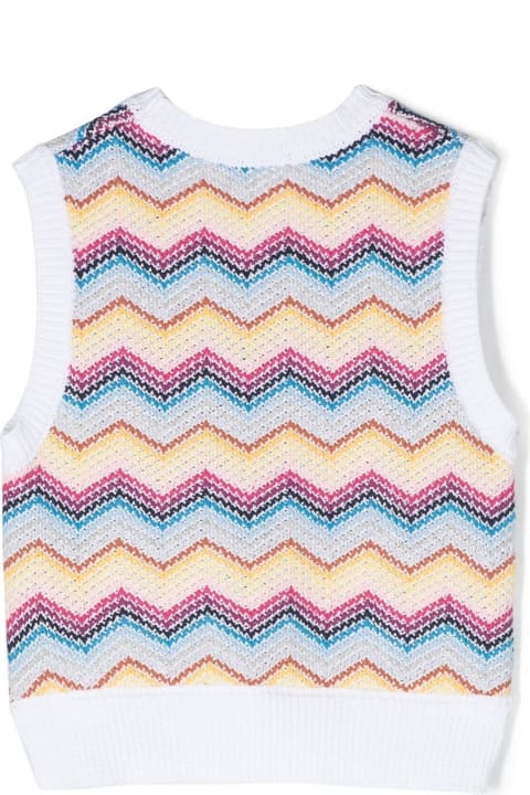 White Knitted Gilet With Multicoloured Pattern