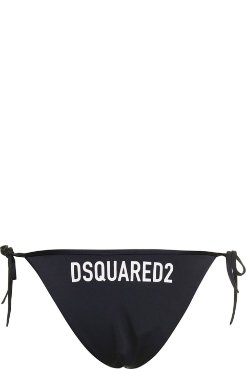 Swimwear for Women Dsquared2 Black Swim Bikini Bottom With Lettering In Nylon Stretch Woman Dsquared2