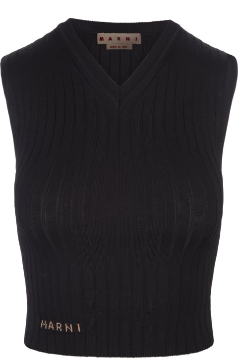 Marni Coats & Jackets for Women Marni Black Ribbed Knit Short Gilet