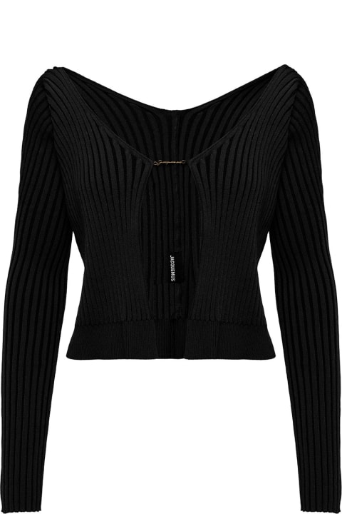'la Maille Pralu Longue' Black Ribbed Cardigan With Logo Charm Woman Jacquemus