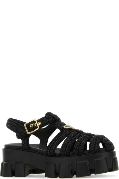 Prada Black Raffia Monolith Sandals