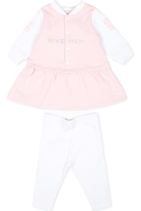 أطقم وبودي سوت لـ رُضع بنات Givenchy Pink Suit For Baby Girl With Logo And Rhinestones