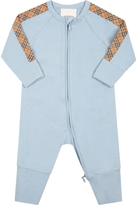 Bodysuits & Sets for Baby Girls Burberry Light-blue Set For Babykids With Iconic Check Vintage