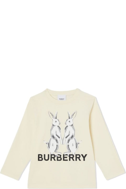 Hare Printed White Cotton T-shirt Girl Burberry Kids