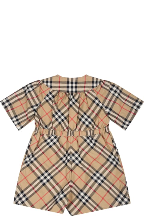 Bodysuits & Sets for Kids Burberry Beige Jumpsuit For Baby Girl With Vintage Check