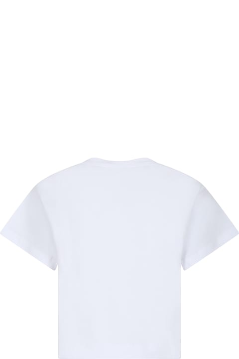 ガールズ MonnalisaのTシャツ＆ポロシャツ Monnalisa White Crop T-shirt For Girl With Writing And Rhinestone