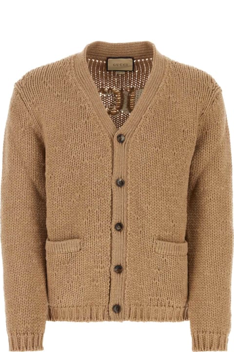 Sweaters for Men Gucci Camel Wool Cardigan