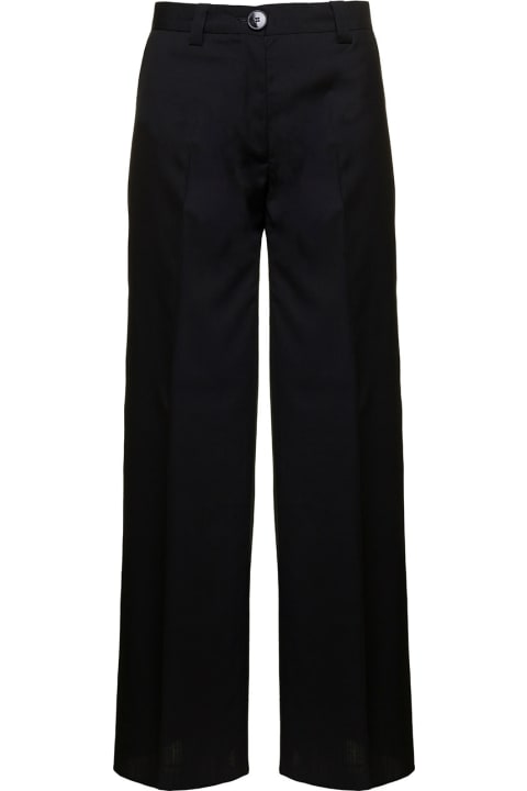 Black Palazzo Pants With Welt Pockets In Wool Woman