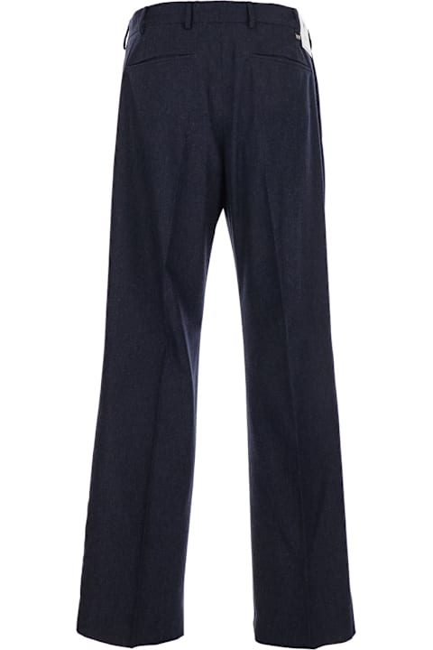 Homeware PT Torino Blue Pants With High Waist And Pences On The Front In Wool Blend Stretch Man