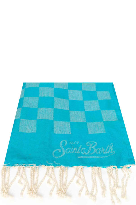 MC2 Saint Barth Swimwear for Women MC2 Saint Barth Light Blue Check Print Jacquard Beach Towel