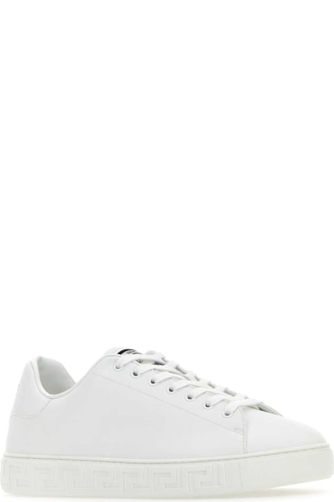 Versace Sneakers for Men Versace White Synthetic Leather Greca Sneakers