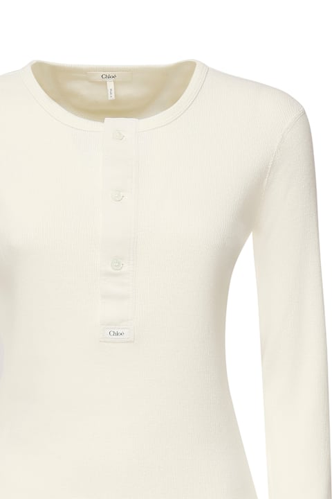 Chloé سترات لـ السيدات Chloé Cotton Ribbed Sweater
