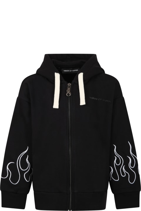 Black Sweatshirt For Boy With Flames And Logo