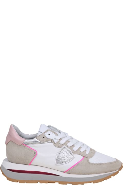 Philippe Model Tropez Sneakers In Suede And Nylon Color White And Pink